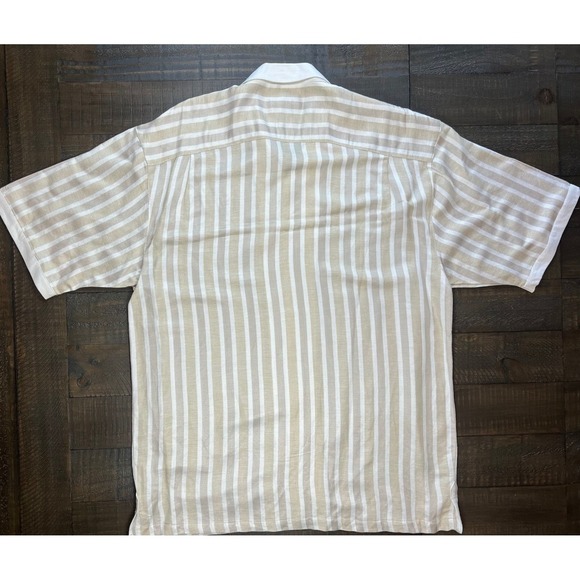NWT Stacy Adams Linen/Viscose Short Sleeve Button Down Shirt, Tan and White 2XL - Picture 4 of 8